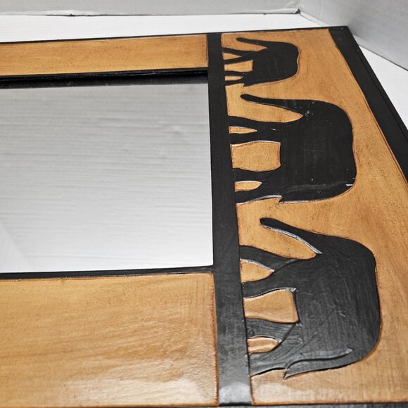 New Earthbound Trading Co Artisan Folk Art Wood Mirror Wall Hand Made Elephant - Picture 5 of 16